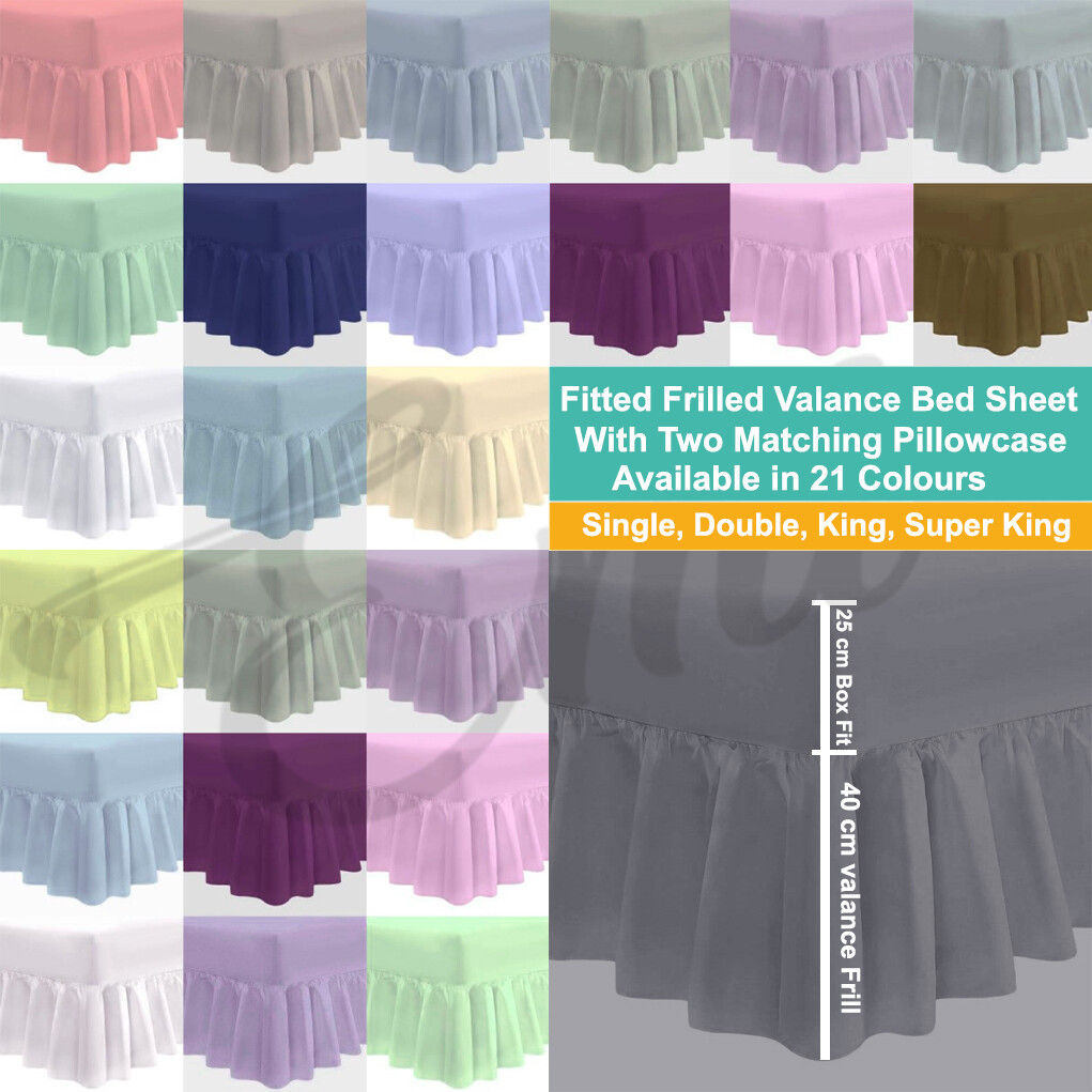 Extra Deep Plain Valance Sheet 10 Inch Deep Fitted 16 Inch Frilled