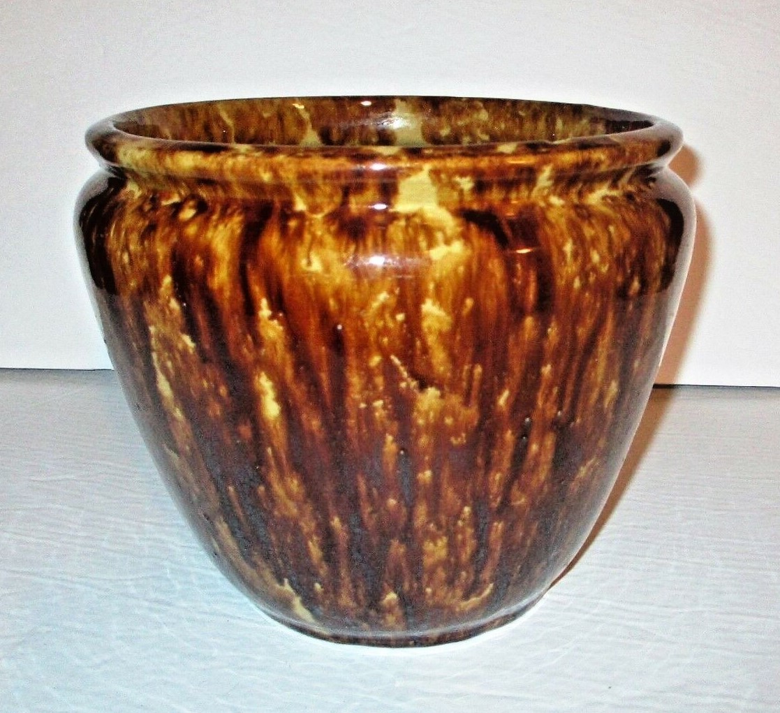 RARE Antique Bennington Pottery Planter Large Flower Pot Rockingham Glaze Urn