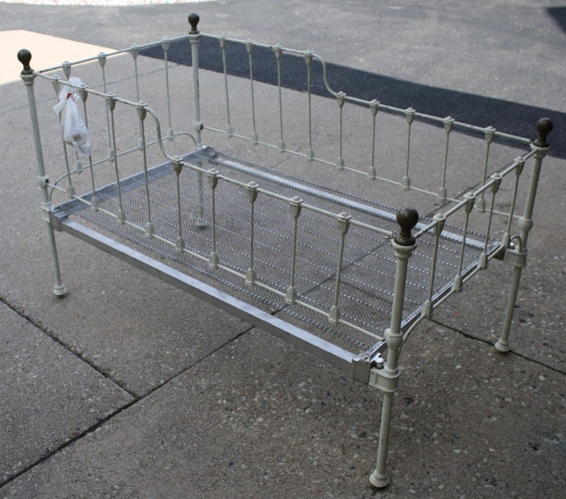 Antique Victorian Childs Crib Cast Iron Bed ~Painted with Castors/Wheels HEAVY