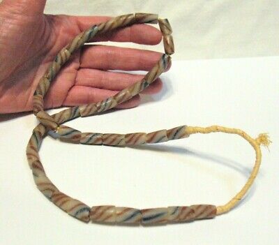 OLD AFRICAN TRADE BEAD NECKLACE STRIPED GLASS 24''  #2