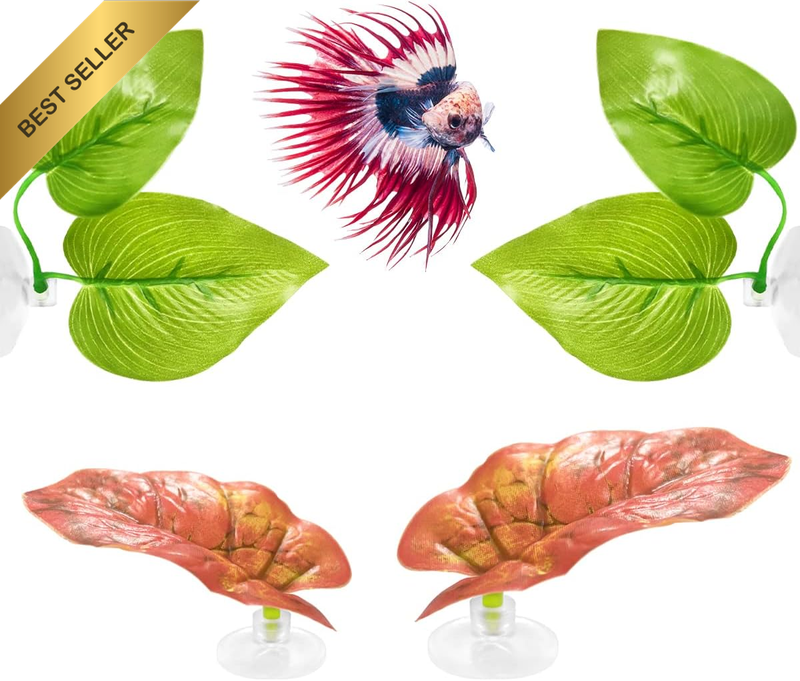 Aquarium Plants, 4 Pcs Lightweight Realistic Betta Leaf Hammock for Sleeping, Re