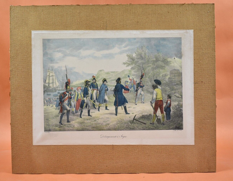 Lithographie XixÃ¨Me - NapolÃ©On DÃ©Barquement Ã  FrÃ©Jus - Charles Mottes/F. Grenier