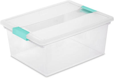Deep Clip Box, Stackable Small Storage Bin with Latching Lid, Plastic Container 