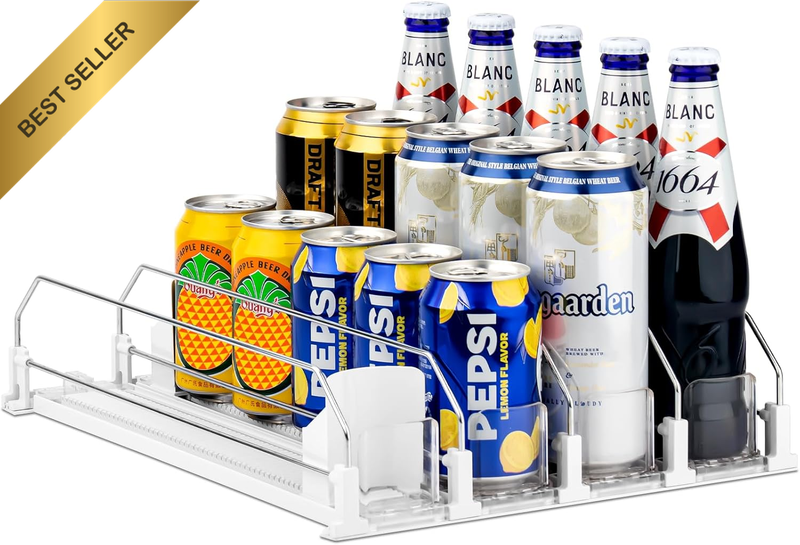 Drink Organizer for Fridge, Self-Pushing Soda Can Dispenser for Refrigerator, Wi