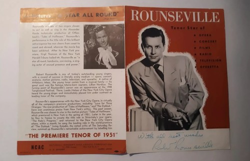 ROBERT ROUNSEVILLE OPERA SINGER AUTOGRAPH HAND SIGNED 1951. N.C.A.C. PROGRAM NEW