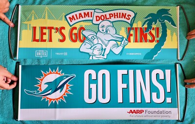 2 DIFFERENT - MIAMI DOLPHINS - PULL-OUT ''LETS GO FINS'' FANBANAS SIGNS - RARE!!!