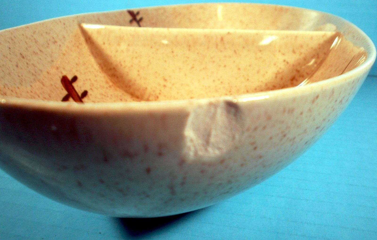 Oval Divided Serving Bowl Red Wing Lute Song Hand-Painted China AS IS