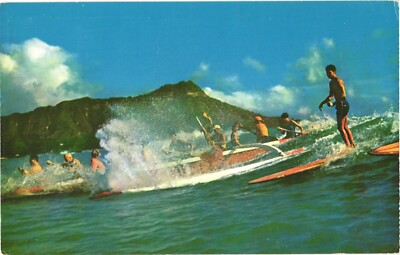 Outriggers And Surfboard-Fun For All Off Diamond Head, Hawaii Postcard