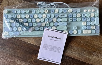 Blue Colorful Retro Round Typewriter Keyboard Full Size Wired Sk-623