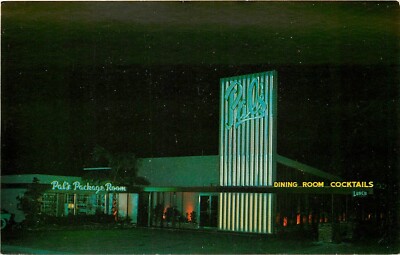 Postcard 1950s Ft Lauderdale Florida Hagman's Cocktail Lounge Night Neon 24-5875