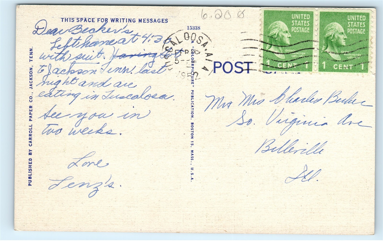 *1950s New Southern Hotel Jackson Tennessee Vintage Linen Postcard C54