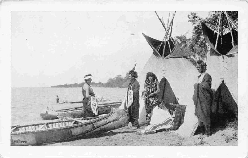 Summer Camp Ojibway Chippewa Native American Indian Lake Shore postcard