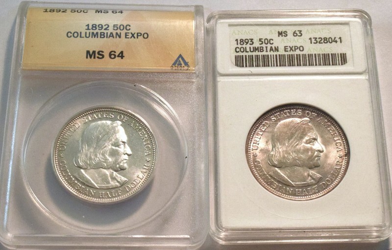 (2) 1893 92 ANACS Columbian Exposition Commemorative Silver Half Dollars