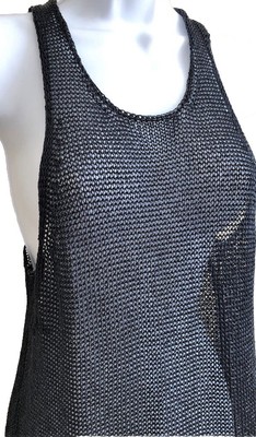 VINCE. Blue Metallic Open Knit Mesh Oversized Hi Low Racerback Tank Top Small