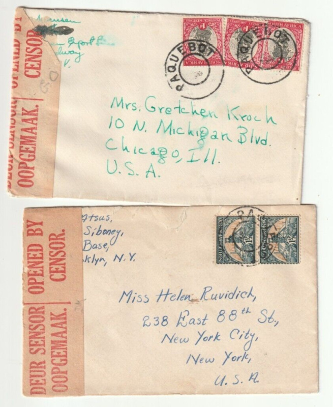 South Africa Ww Ii Censored, With Paquebot Undated Cancellations.