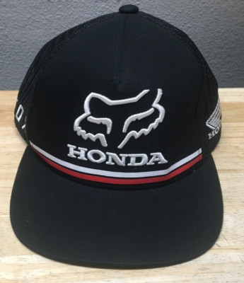 Fox Racing x Honda Motorsports Snapback Trucker Hat Cap Black White Mesh OSFA