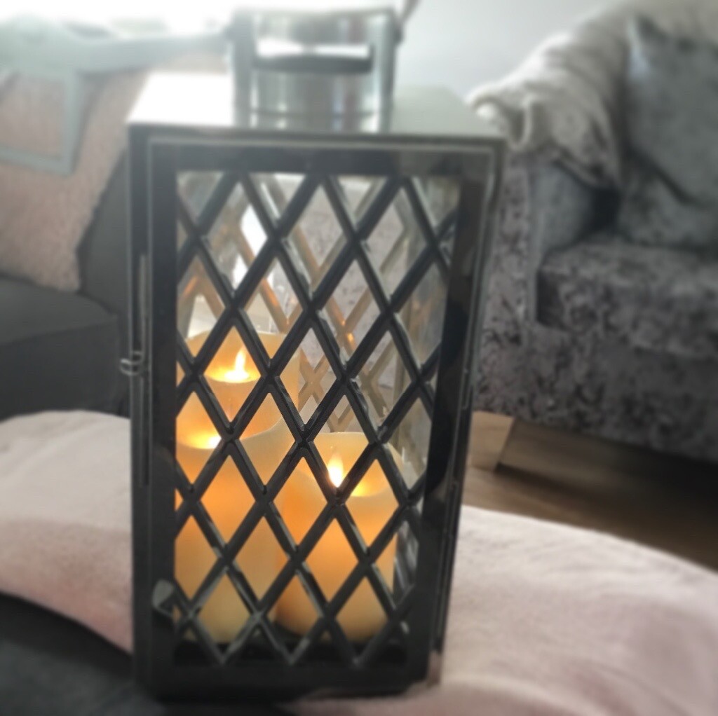 Dunelm Silver Lantern with 3 remote control flickering candles in