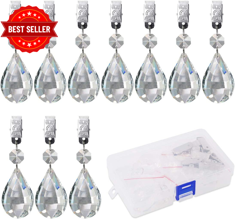 10Pcs Marquise Tablecloth Weights with 10Pcs Metal Clip Kit, Crystal Glass Teard