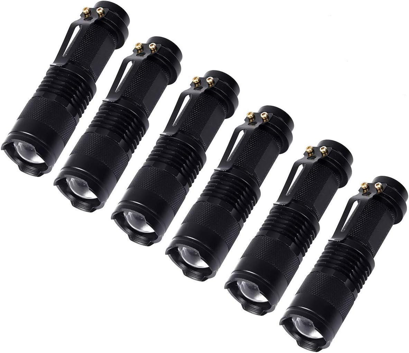 Kunhe 6 Pack Small Mini LED Flashlight Single Mode Zoomable Flashlights AA Batte