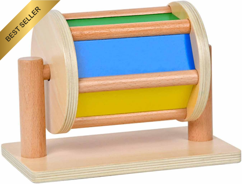 Montessori Spinning Drum Baby Toy with Bell & Mirror Sensory Play Ages 6-12M+