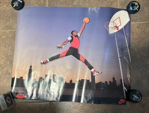 VINTAGE Nike Air Jordan Jumpman Poster 1985 Chicago Skyline