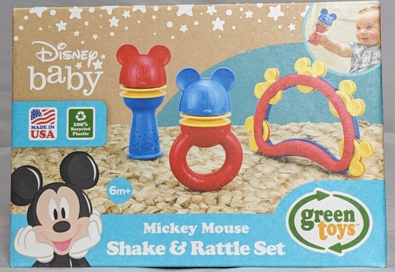 Green Toys Disney Baby Mickey Mouse Shake Rattle And Tambourine Set