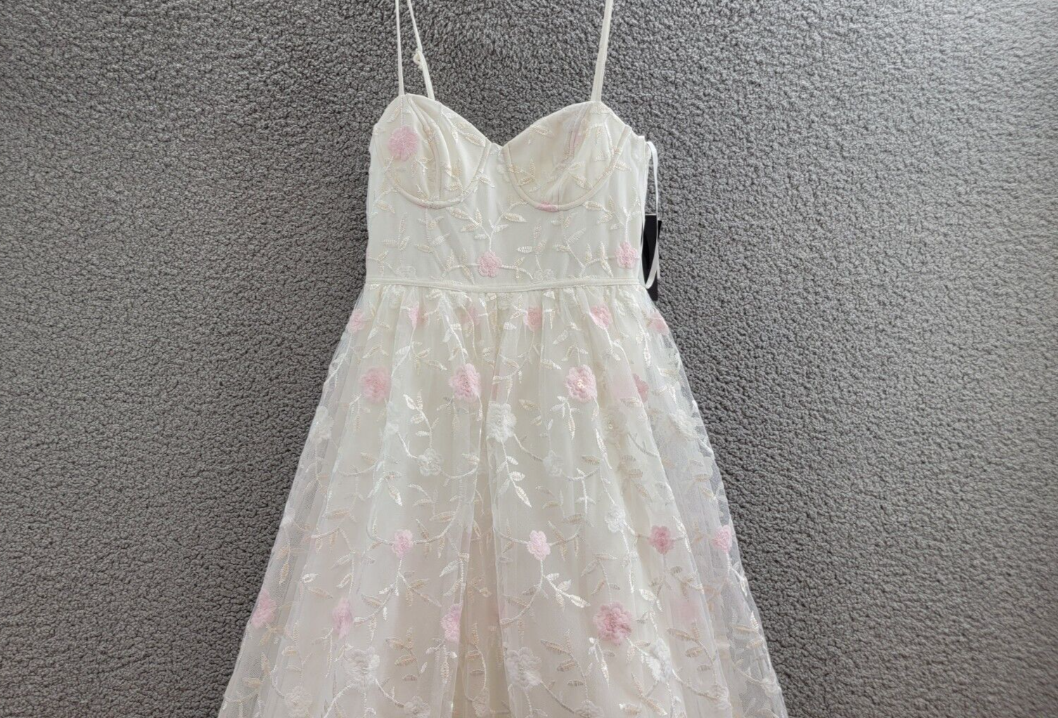 City Studio Floral Embroidered Tulle Bustier Gown Juniors 3/4 Ivory Multi Zipped - Picture 3 of 15