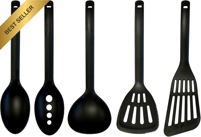 Nylon Kitchen Utensil Set, Black, Set of 5 Cooking Utensils