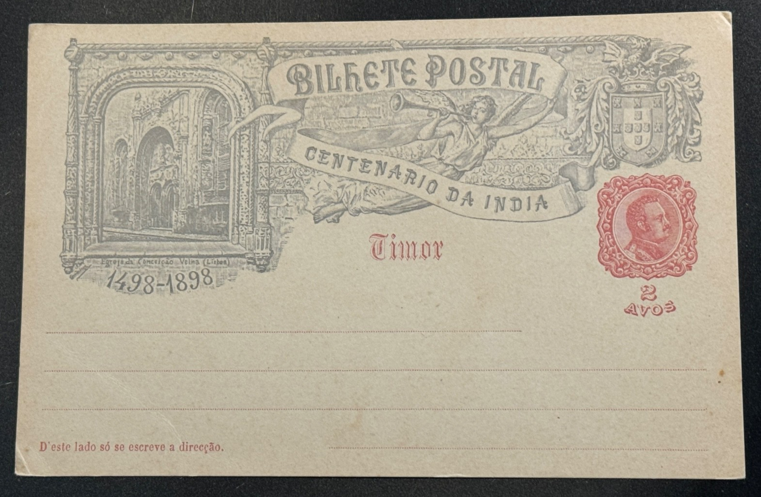 PORTUGAL, Timor -1898 Bilhete Postal Unused 2 Avos
