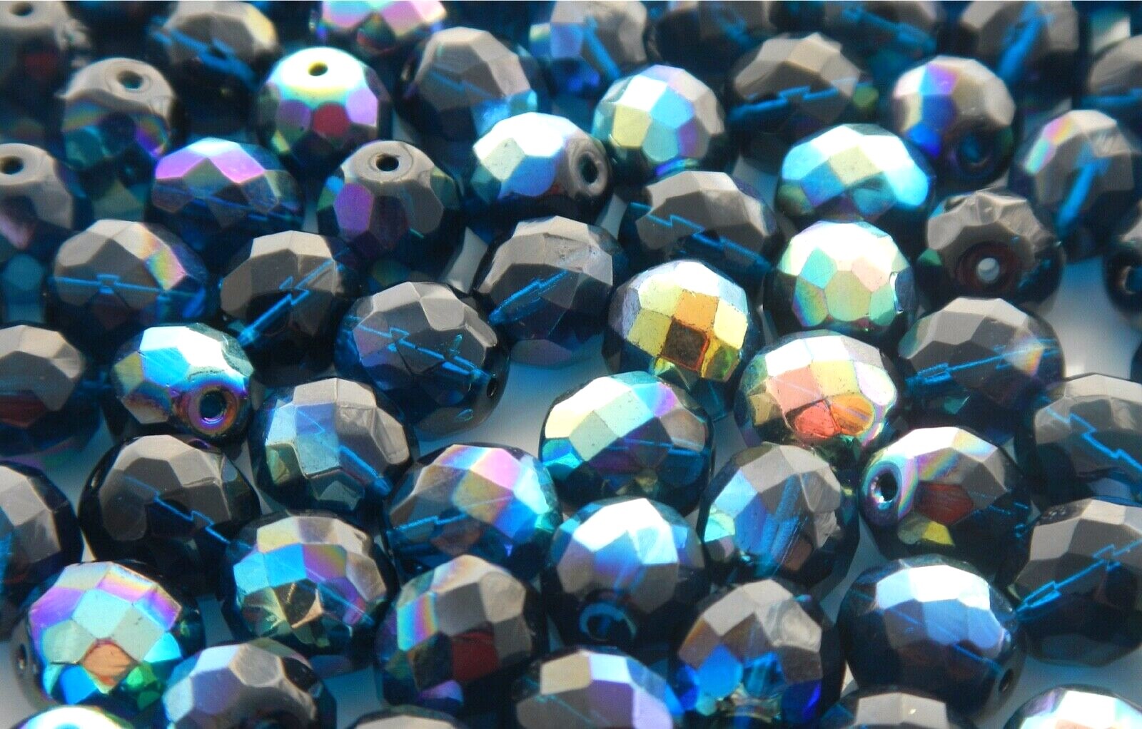50 PCS  WHOLESALE 10mm CZECH GLASS FIRE POLISHED BEADS- CAPRI BLUE AB