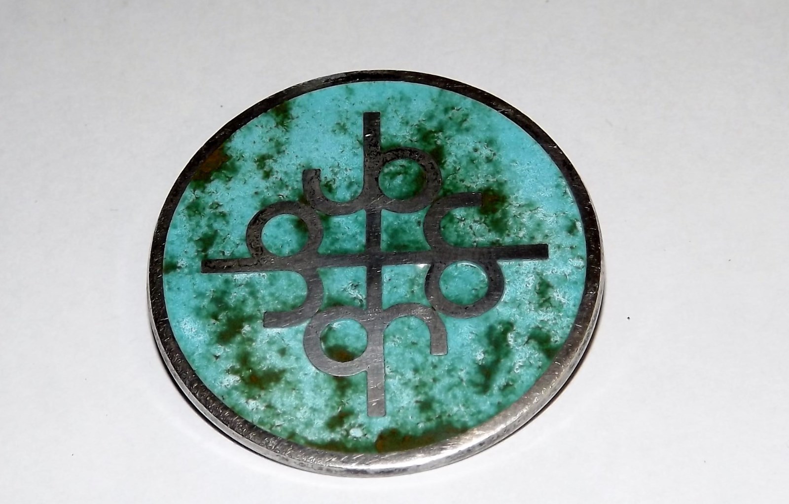 Sterling Silver Inlay Turquoise Brooch, Modernist Stunning Jo Jp Pin Native look