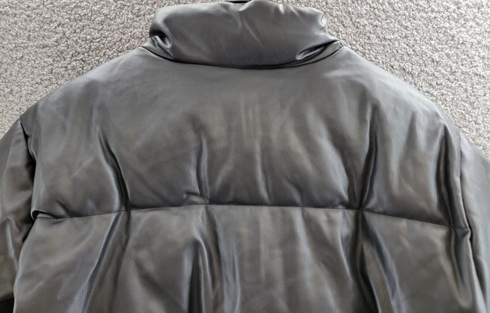 AQUA Faux Leather Full Zip Puffer Jacket Women's XL Black Solid Side Pockets L/S - Picture 13 of 16