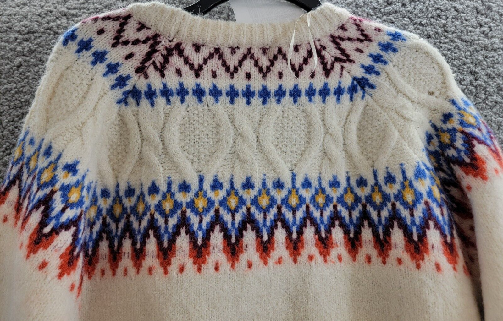 AQUA Fair Isle Sweater Women's M Cream Multi Crew Neck Long Sleeve Pullover - Picture 12 of 15