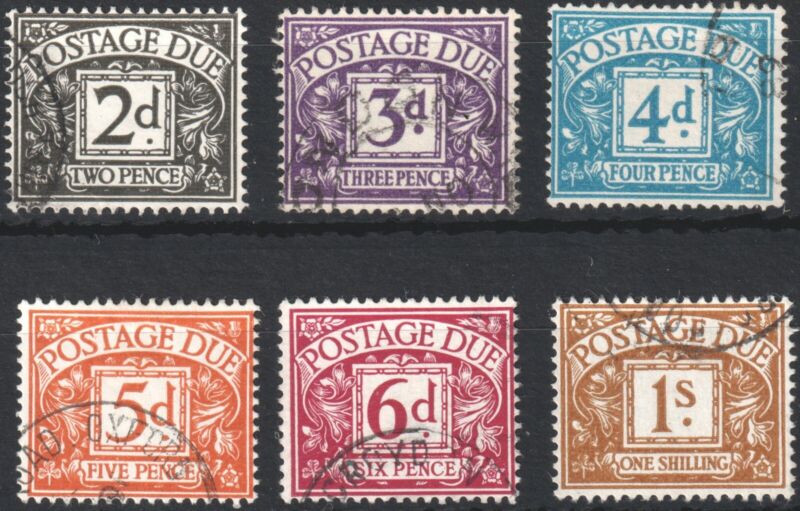D69-76 1968-9 No Watermark Postage Due set of six VFU condition with CDS to each