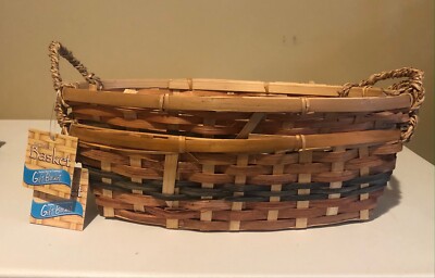 Wicker Weaved Wooden Gift Basket Brown & Green SET of 2