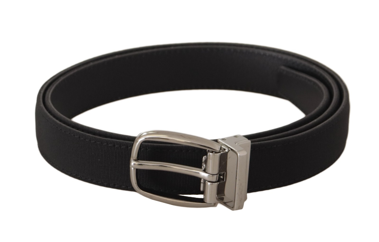 Pre-owned Dolce & Gabbana Belt Black Calf Canvas Silver Tone Logo Metal Buckle S85cm/34in