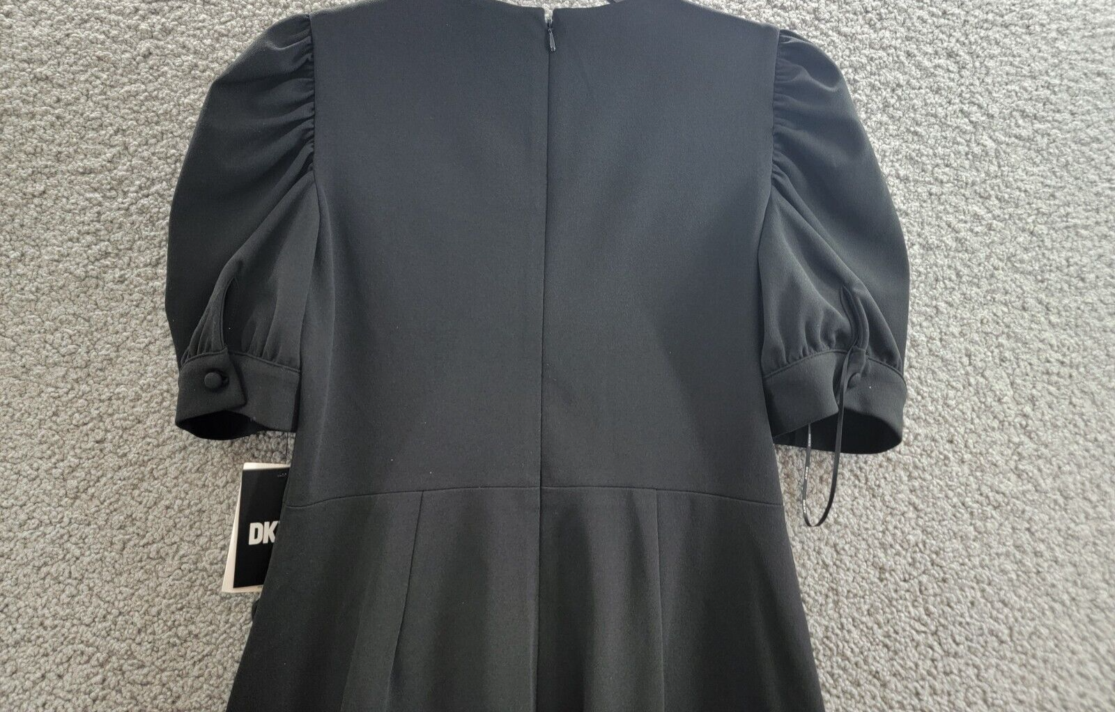 DKNY Puff-Sleeve Ruched Dress Women's 4 Black Round Neck Back Zip Closure S/S - Picture 13 of 19