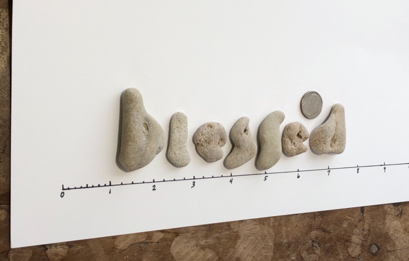 Natural Letter Shaped BLESSED Rocks Beach Stones craft mixed media art hag holey