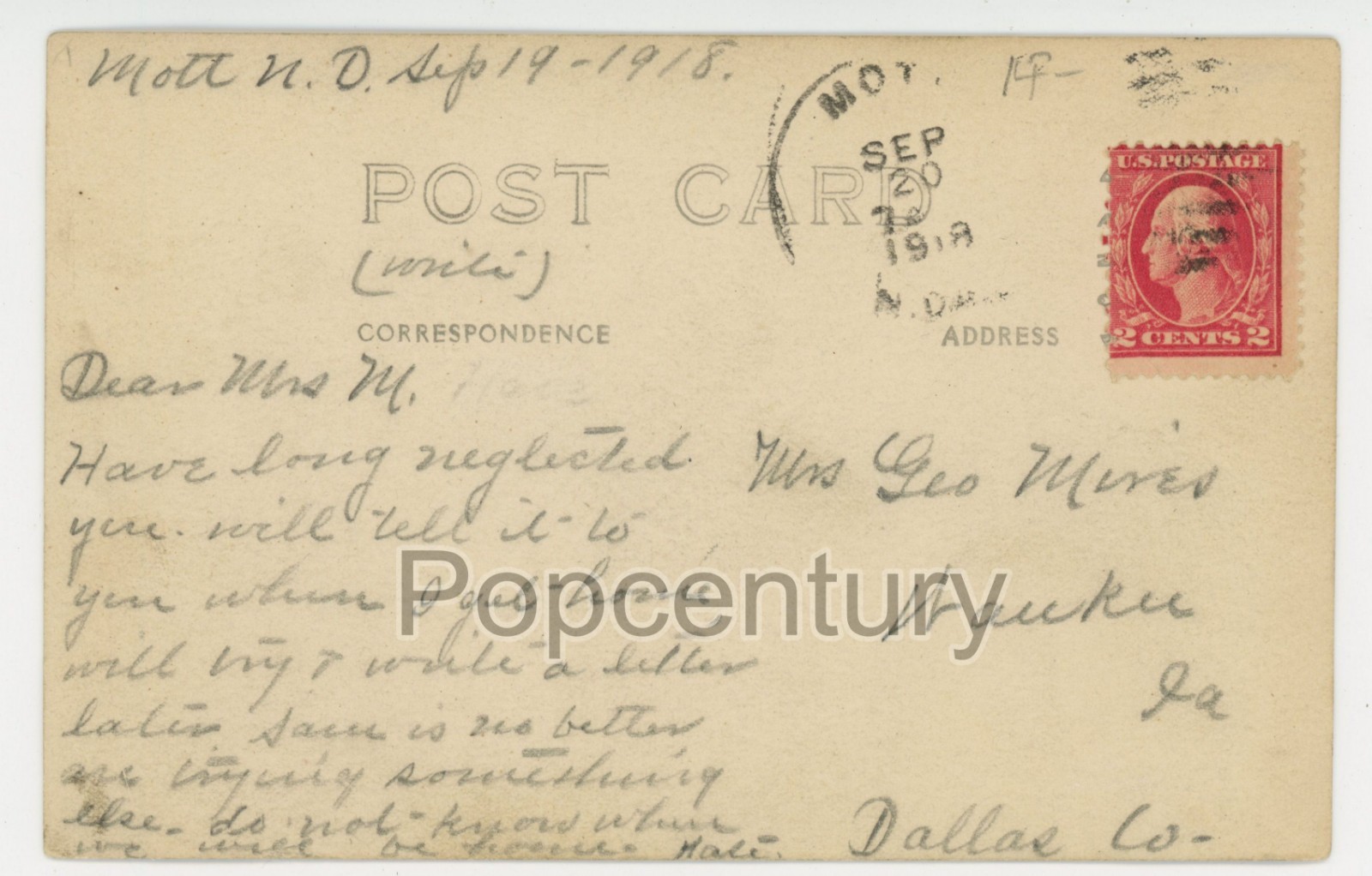 Postcard RPPC 1918 North Dakota Castle Rock ND Photograph Posted
