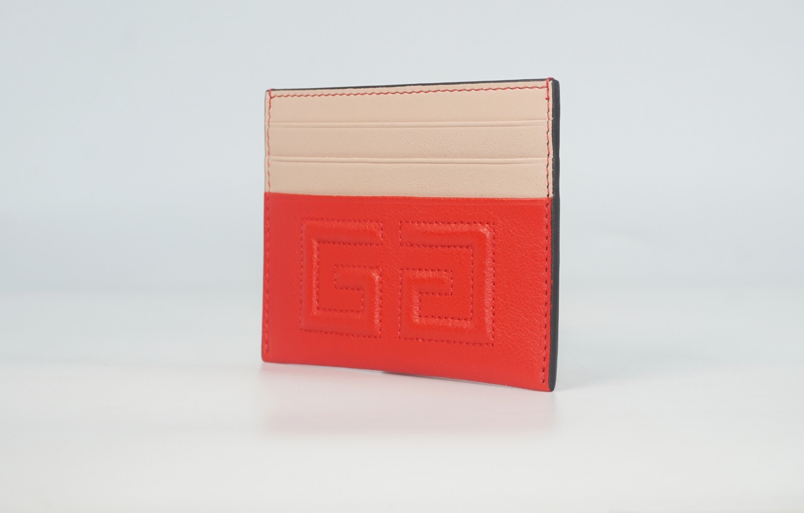 Pre-owned Givenchy Men's Embroidered 2g Emblem Two-tone Leather Card Case, Red, Msrp $315