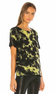 NWT Cotton Monrow Tie Dye Crew Neck Black/Yellow Tee Sz XS $98 Made in USA.