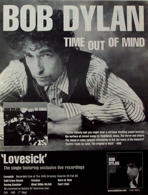 BOB DYLAN 1998 POSTER ADVERT TIME OUT OF MIND lovesick