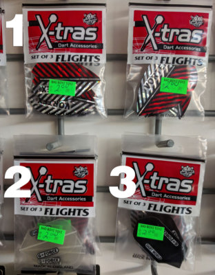 Dart World X-tras DARTS Flights Set of 3 Soft Steel Shafts Darts