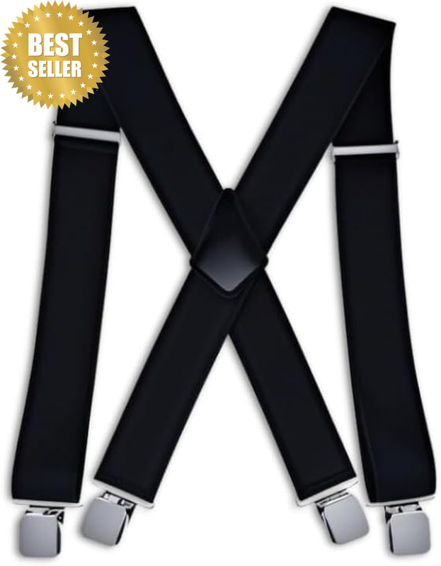 Men'S Suspenders, Adjustable X-Back Design (Black)