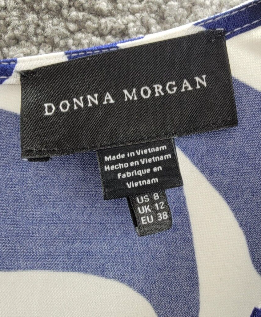 Donna Morgan Printed Wrap-Waist Asymmetric Dress Women's 8 Navy Back Zip Closure - Picture 8 of 16
