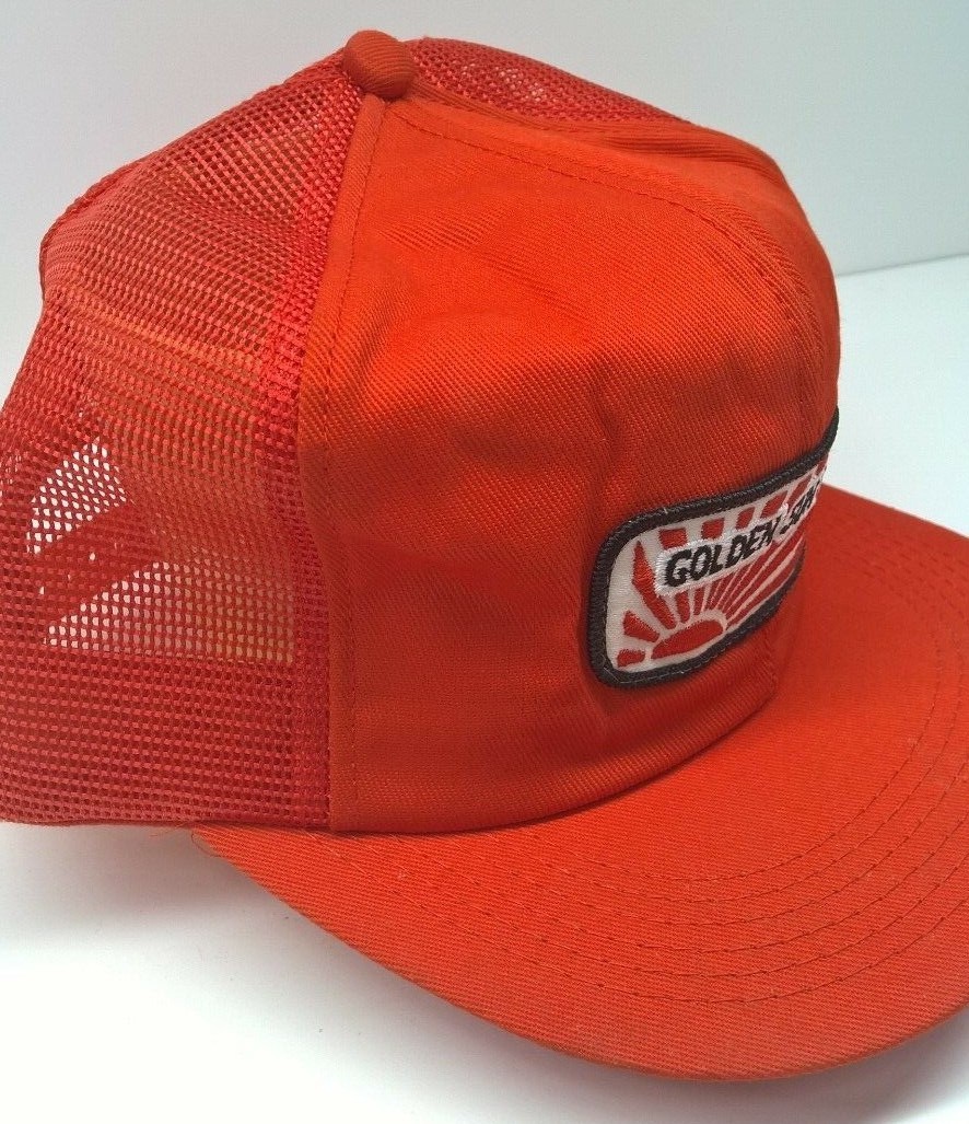 Vintage Golden Sun Feeds Hat Cap Orange Mesh Snapback K brand Made in USA