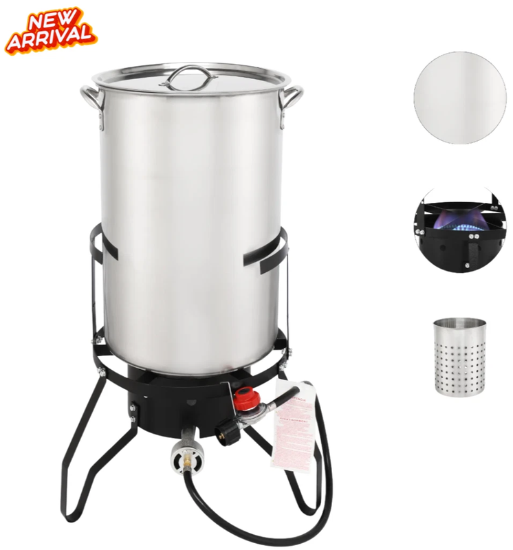 50 Qt Stainless Steel Pot Outdoor Propane Seafood Crab Shrimp Boil Steamer Kit