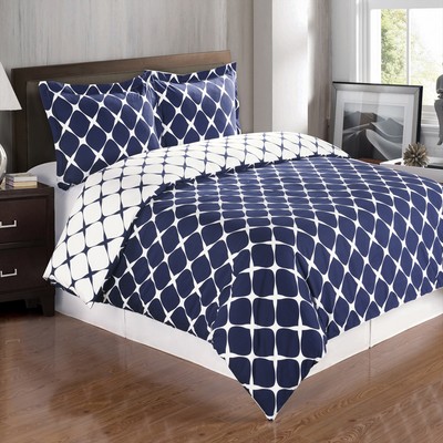Navy and White Bloomingdale 3 piece Duvet Cover 100 cotton 300 thread  Navy and White Bloomingdale 3 piece Duvet Cover 100 cotton 300 thread