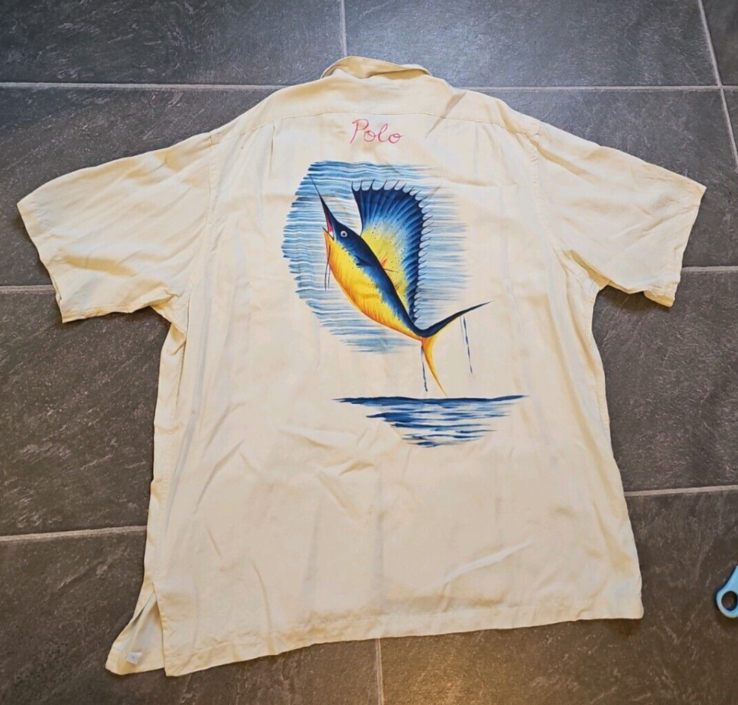 VTG 90'S POLO RALPH LAUREN RAYON SPORTSMAN MARLIN SHIRT SZ