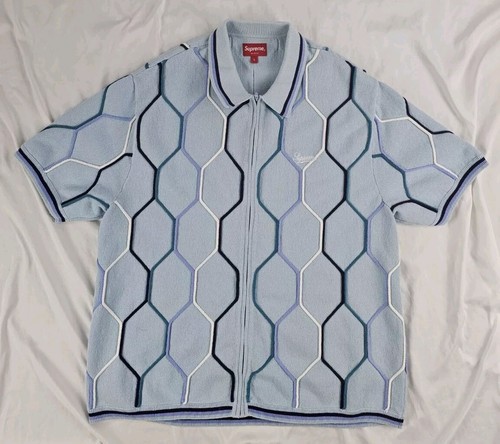 Supreme Men's Knit Polo Shirt Size L Hex Zip Up Blue | eBay